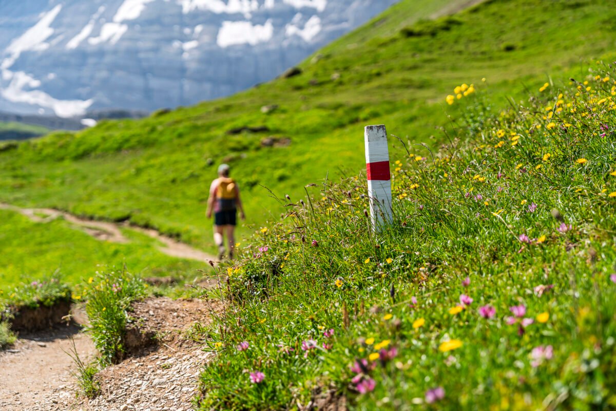 Wanderwegmarkierung am Klausenpass