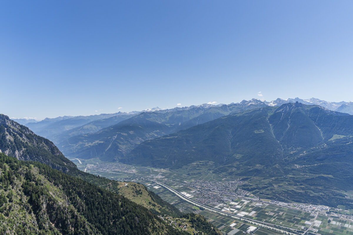 Panoramic view from the Tour du Grand Chavalard into the Rhône Valley
